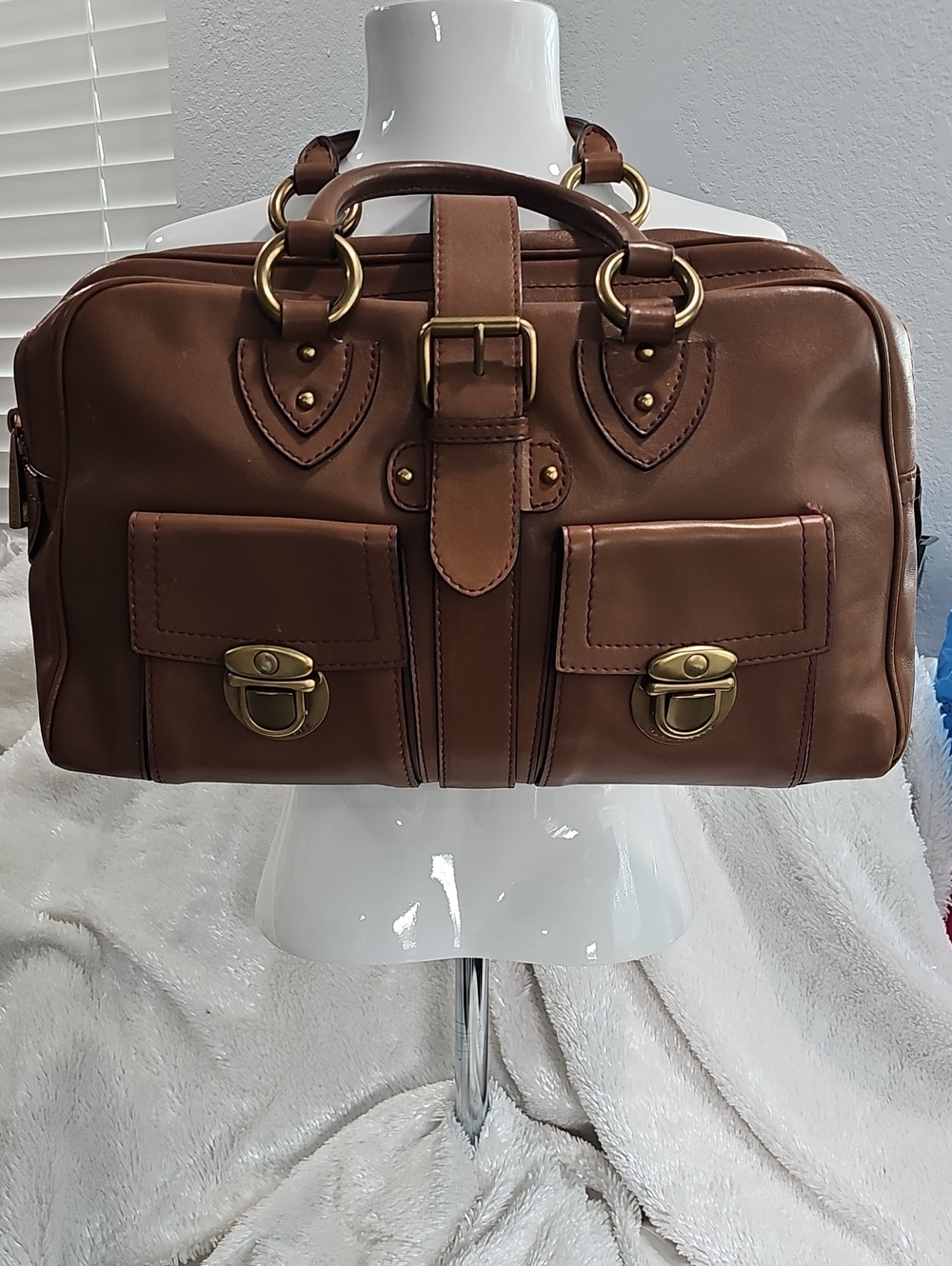 Marc Jacobs Brown Leather Satchel with Brass Hardware